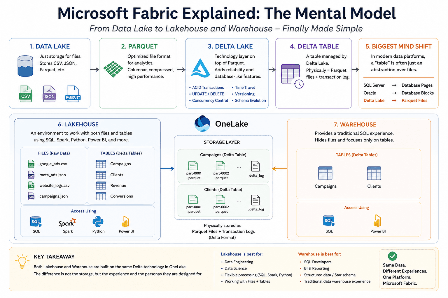 Understanding Microsoft Fabric: The Mental Model That Finally Made Lakehouse, Delta Lake, and Warehouse Click for Me